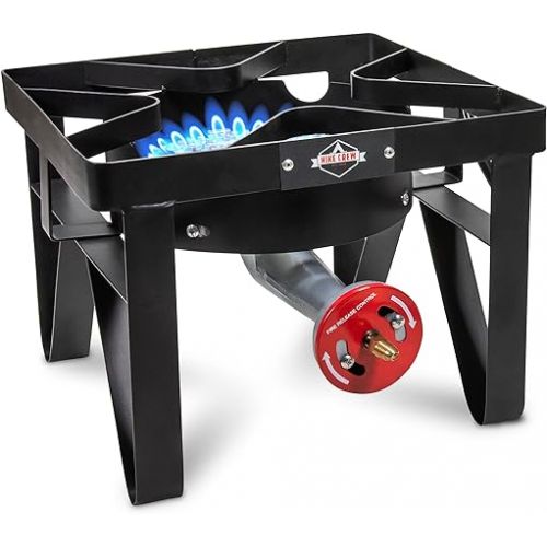  Hike Crew Cast Iron Single-Burner Outdoor Gas Stove | 220,000 BTU Portable Propane-Powered Cooktop | with Blue Flame Air Control Panel, Hose with Adjustable 0-20 PSI Regulator