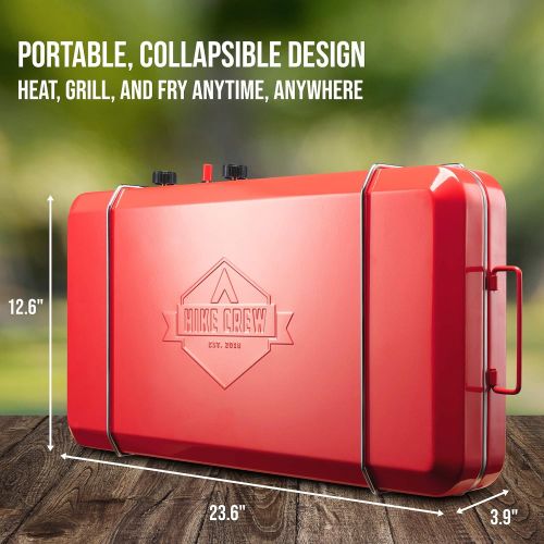  Hike Crew 2-in-1 Gas Camping Stove Portable Propane Grill/Stove Burner w/ Integrated Igniter & Stainless Steel Drip Tray Built-in Carrying Handle, Foldable Legs & Wind Panels Inclu