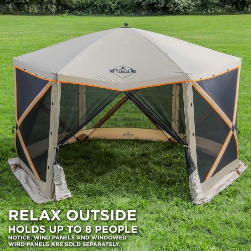  Hike Crew 6-Panel Pop-Up Screen House Gazebo 140x140 Inch ? Instant Setup 6-Sided Hub Tent UV Resistant (SPF 50+) Fits 9 People Heavy Duty 210D Material ? Includes Carry Bag & Grou
