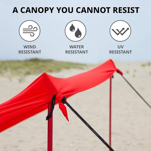  Hike Crew Sun Shade Canopy Lycra Portable Beach Tent Shelter with UPF 50+ UV Protection, Built-in Sandbags, Carry Bag, 4 Poles & 3 Anchor Sets for Various Terrain Wind, Water & UV