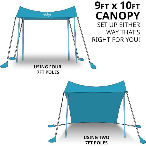  Hike Crew Sun Shade Canopy Lycra Portable Beach Tent Shelter with UPF 50+ UV Protection, Built-in Sandbags, Carry Bag, 4 Poles & 3 Anchor Sets for Various Terrain Wind, Water & UV