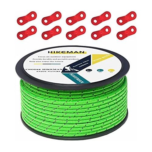  Hikeman 50m Reflective Guyline Solid Braid Nylon Camping Rope with Aluminum Adjuster Cord Tensioner Tent Accessory for Outdoor Travel,Hiking,Backpacking and Water Activities