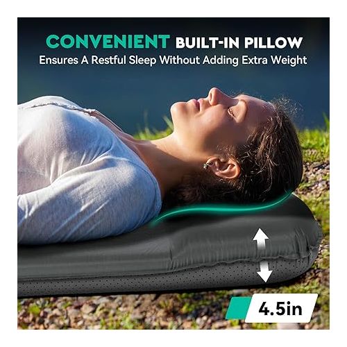  Hikenture Self Inflating Sleeping Pad for Camping, 3'' Ultra Thick Camping Pad with Pillow, 9.5 R-Value Insulated Camping Mattress, 4-Season Inflatable Foam Camping Mat for Car, Tent, Cot