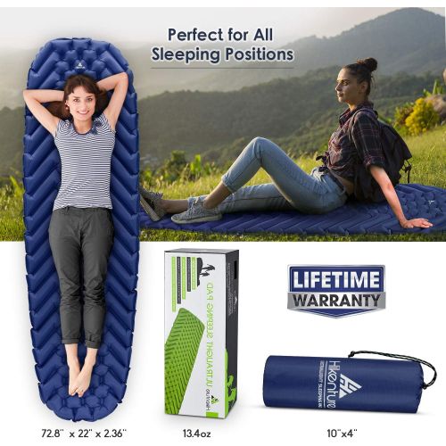  [아마존 핫딜]  [아마존핫딜]HIKENTURE Camping Pad - 2019 Edition Ultralight Sleeping Pad for Camping, Backpacking, Inflatable, Lightweight, Portable Sleeping Mat - Comfort Plus and Better Support - Blue and G