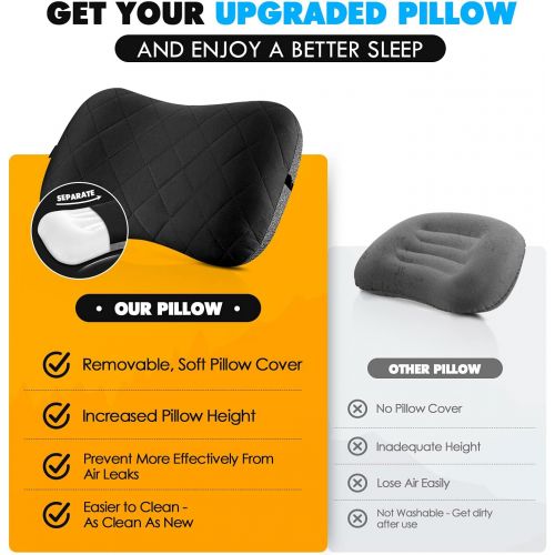  Hikenture Camping Pillow with Removable Cover - Ultralight Inflatable Pillow for Neck Lumbar Support - Upgrade Backpacking Pillow - Washable Travel Air Pillows for Camping, Hiking,