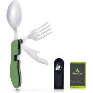 Hikenture 4-in-1 Camping Utensil Stainless Steel Fork Knife Spoon Bottle Opener Travel Cutlery Hobo Set with Storage Case