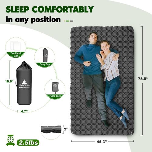  Hikenture Ultralight Double Sleeping Pad for Camping, Portable Waterproof Camping Pad with Pump Sack, Inflatable Comfort Camping Mattress 2 Person, Ripstop Sleeping mat for Backpac