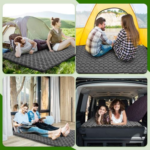  Hikenture Ultralight Double Sleeping Pad for Camping, Portable Waterproof Camping Pad with Pump Sack, Inflatable Comfort Camping Mattress 2 Person, Ripstop Sleeping mat for Backpac