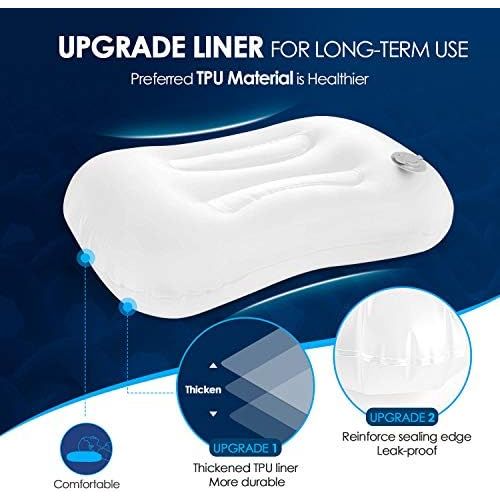  Hikenture Camping Pillow with Removable Cover - Ultralight Inflatable Pillow for Neck Lumbar Support - Upgrade Backpacking Pillow - Washable Travel Air Pillows for Camping, Hiking,