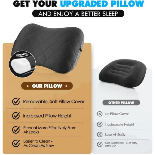  Hikenture Camping Pillow with Removable Cover - Ultralight Inflatable Pillow for Neck Lumbar Support - Upgrade Backpacking Pillow - Washable Travel Air Pillows for Camping, Hiking,