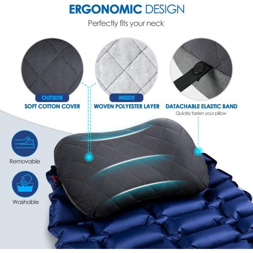  Hikenture Camping Pillow with Removable Cover - Ultralight Inflatable Pillow for Neck Lumbar Support - Upgrade Backpacking Pillow - Washable Travel Air Pillows for Camping, Hiking,