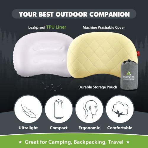  Hikenture Ultralight Double Camping Pad with 2 Inflatable Pillows,Camping Mattress 2 Person Backpacking Pillow for Sleeping,Hiking Pillows with Removable Cover Camp Mat for Tent,Ca