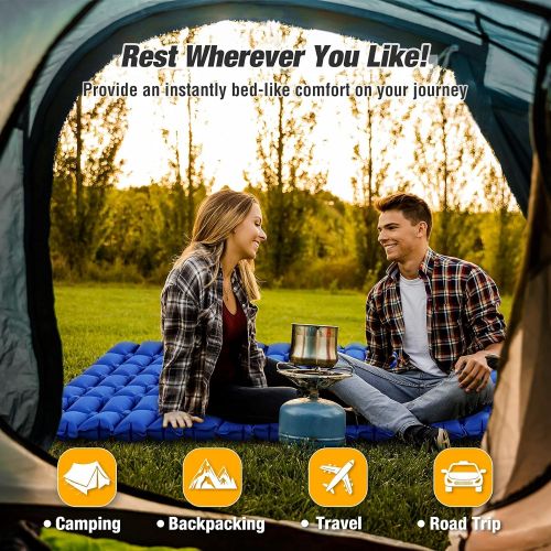  Hikenture Ultralight Double Camping Pad with 2 Inflatable Pillows,Camping Mattress 2 Person Backpacking Pillow for Sleeping,Hiking Pillows with Removable Cover Camp Mat for Tent,Ca