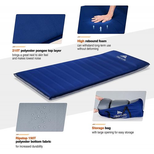  Hikenture Self Inflating Camping Mattress Pad with Pillow, 9.5 R Value UltraThick Sleeping Pad for 4-Season, 3 inches Foam Camping Mat with Better Support, Insulated Camping Pad fo