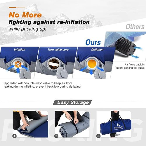  Hikenture Self Inflating Camping Mattress Pad with Pillow, 9.5 R Value UltraThick Sleeping Pad for 4-Season, 3 inches Foam Camping Mat with Better Support, Insulated Camping Pad fo