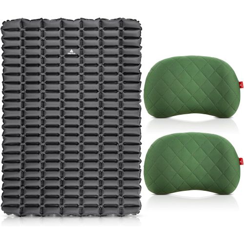  Hikenture Ultralight Double Sleeping Pad with 2 Inflatable Camping Pillow,Camping Mattress 2 Person Backpacking Pillow for Sleeping,Hiking Pillows with Removable Cover Camp Mat for