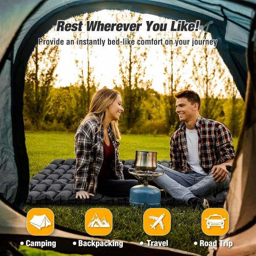  Hikenture Ultralight Double Sleeping Pad with 2 Inflatable Camping Pillow,Camping Mattress 2 Person Backpacking Pillow for Sleeping,Hiking Pillows with Removable Cover Camp Mat for