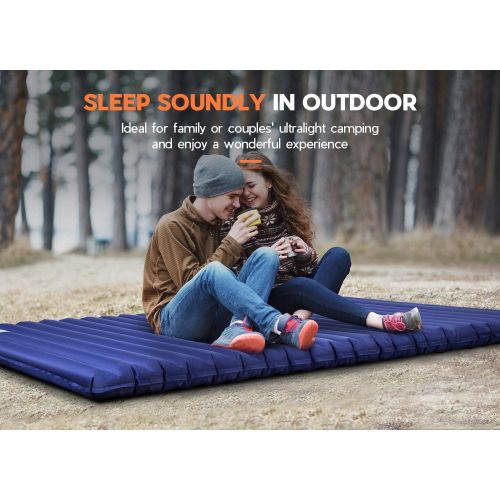  Hikenture Double Sleeping Pad with 2 Camping Pillows, Camping Mattress 2 Person Backpacking Pillow for Sleeping Mat Pad Hiking Pillow for Tent, Hammock,Outdoor,Glamping