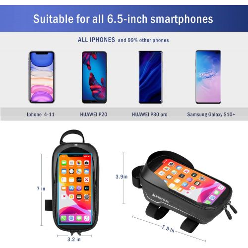  Hikenture Bike Frame Bag for Phone, Waterproof Bike Handlebar Bag, 6.5 Inch Sensitive Touch Screen Top Tube Bike Front Bag, Bicycle Motorcycle Phone Holder for iPhone X/11/12/13 Pr