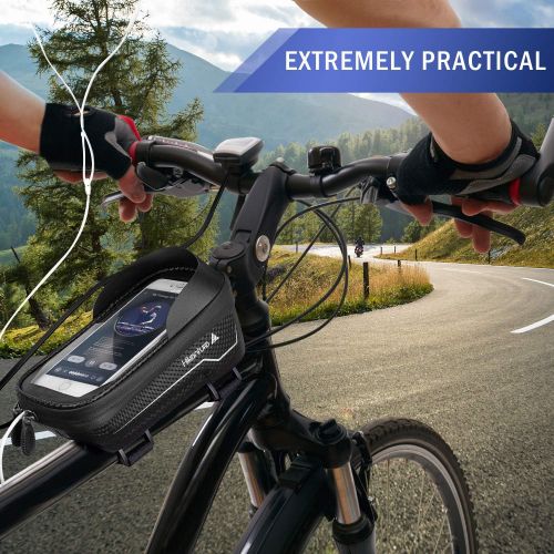  Hikenture Bike Frame Bag for Phone, Waterproof Bike Handlebar Bag, 6.5 Inch Sensitive Touch Screen Top Tube Bike Front Bag, Bicycle Motorcycle Phone Holder for iPhone X/11/12/13 Pr