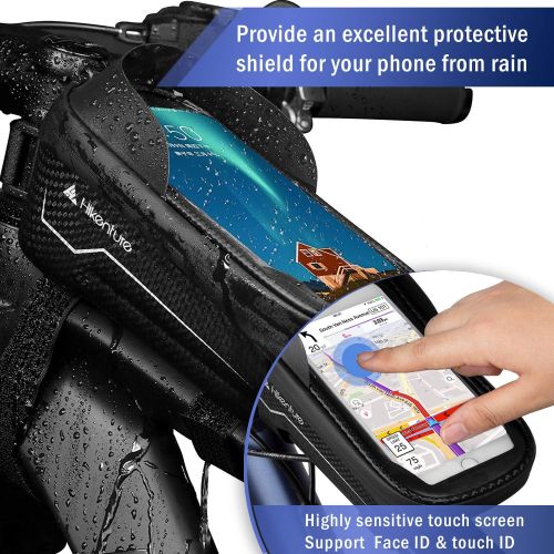  Hikenture Bike Frame Bag for Phone, Waterproof Bike Handlebar Bag, 6.5 Inch Sensitive Touch Screen Top Tube Bike Front Bag, Bicycle Motorcycle Phone Holder for iPhone X/11/12/13 Pr