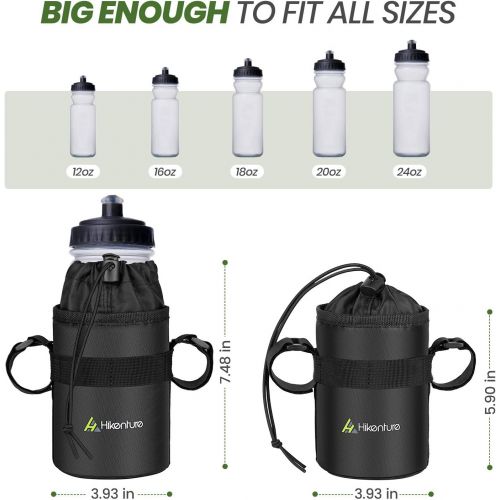  Hikenture Bike Water Bottle Holder Bag - Waterproof Cup Holder Bike Bag - Insulated Water Bottle Carrier with Side Pockets & Straps - Anti-Tear Drink Holder for Bicycle,Motorcycle,