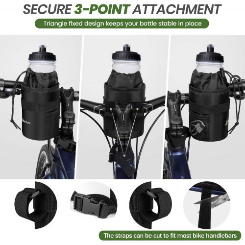  Hikenture Bike Water Bottle Holder Bag - Waterproof Cup Holder Bike Bag - Insulated Water Bottle Carrier with Side Pockets & Straps - Anti-Tear Drink Holder for Bicycle,Motorcycle,