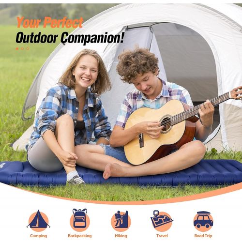  Hikenture Camping Mattress Ultra-Thick 5 Inch, Sleeping Pad with Pillow,Backpacking Sleeping Mat,Ultralight,Inflatable &Compact Camp Air Mattress for Tent,Cot,Hammock(1100-B)
