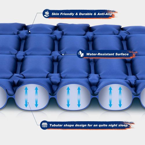  Hikenture Ultralight Double Sleeping Pad,Camping Mattress 2 Person,Backpacking Pad with Pump Sack,Inflatable Air Mat for Tent,Truck,Hammock,Cot(Blue)