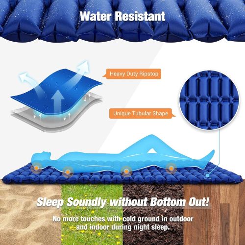  Hikenture Ultralight Double Sleeping Pad,Camping Mattress 2 Person,Backpacking Pad with Pump Sack,Inflatable Air Mat for Tent,Truck,Hammock,Cot(Blue)