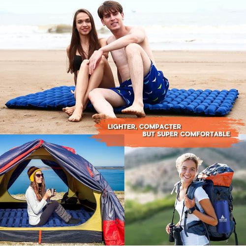  Hikenture Ultralight Double Sleeping Pad,Camping Mattress 2 Person,Backpacking Pad with Pump Sack,Inflatable Air Mat for Tent,Truck,Hammock,Cot(Blue)