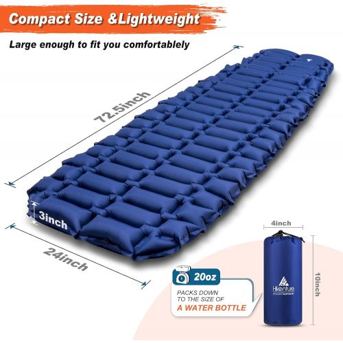  Hikenture Camping Sleeping Pad Mat - 2.5 Inch Ultra Thick Camping Mattress - Lightweight Inflatable Backpacking Pad - Ultralight Water Resistant Pad for Car Traveling, Hiking, Tent