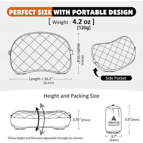  Hikenture Inflatable Camping Pillow, Thicken Backpacking Pillow with Removable Case, Ultralight Portable Blow Up Camp Pillow Hiking Pillow, Ergonomic Inflatable Travel Pillow for C