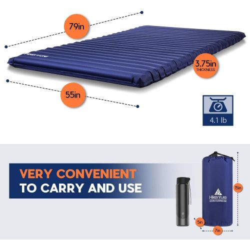  Hikenture Double Sleeping Pad,Extra Thick 3.75in Camping Mattress 2 Person,Queen Size Inflatable Air Mat,Lightweight and Compact,for Backpacking,Car Camping,Hiking,Tent,Cot (Large)