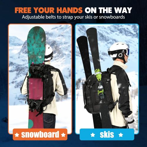  Hikenture Ski Boot Bag Backpack, 50L Padded Ski Bag & Snowboard Boot Bag with Drain Holes, Large Capacity Water-Resistant Ski Travel Bag for Ski Boots, Helmet, Goggles, Clothes, Gl