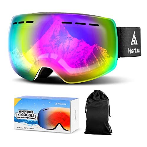  Hikenture Ski Goggles,Magnetic Snowboard Goggles Over Glasses,Snow Googles Anti Fog for Men Women Adult