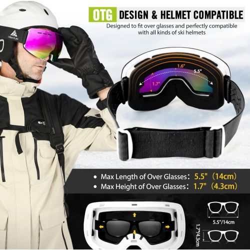  Hikenture Ski Goggles,Magnetic Snowboard Goggles Over Glasses,Snow Googles Anti Fog for Men Women Adult