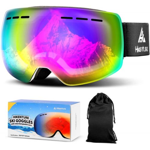  Hikenture Ski Goggles,Magnetic Snowboard Goggles Over Glasses,Snow Googles Anti Fog for Men Women Adult