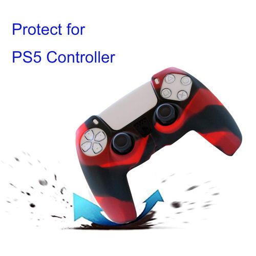  [아마존베스트]PS5 Controller Skin,Hikfly Silicone Cover for PS5 Grips Playstation 5 Controller Cover Protector Sleeve Kits Video Games with FPS Pro Thumb Grips Caps(Redblack)