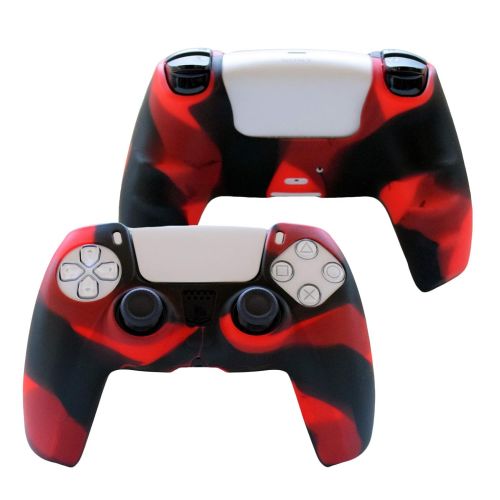  [아마존베스트]PS5 Controller Skin,Hikfly Silicone Cover for PS5 Grips Playstation 5 Controller Cover Protector Sleeve Kits Video Games with FPS Pro Thumb Grips Caps(Redblack)