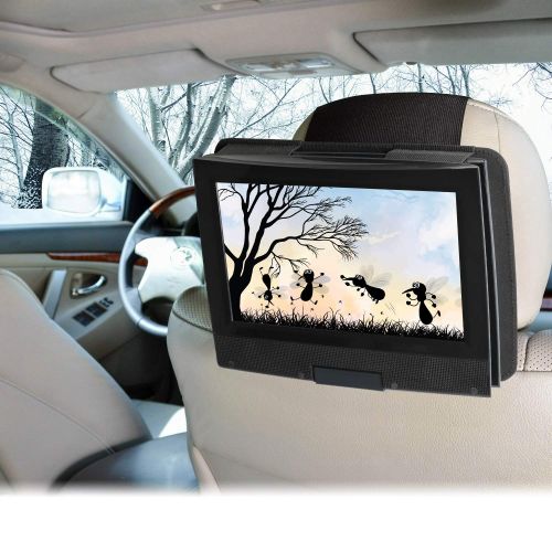  [아마존베스트]Hikig Car Headrest Mount Holder for 7 Inch to 11 Inch Swivel and Flip Style Portable DVD Players - Adjustable Angle and Rotate Screen - Black