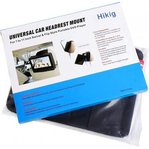  [아마존베스트]Hikig Car Headrest Mount Holder for 7 Inch to 11 Inch Swivel and Flip Style Portable DVD Players - Adjustable Angle and Rotate Screen - Black