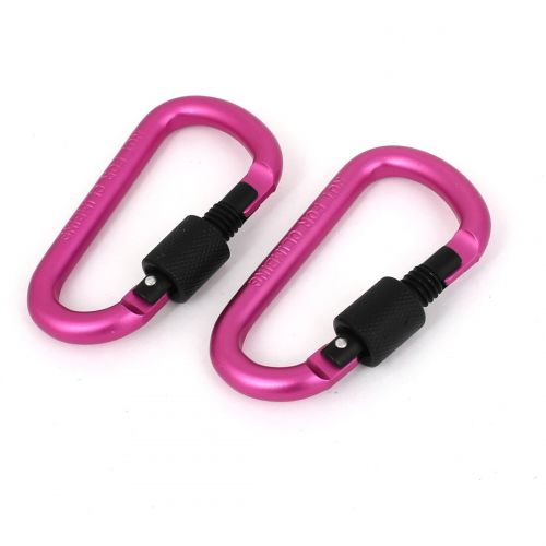  Hiking Spring Loaded Gate Screw Lock Metal Carabiner Hook 2pcs Fuchsia by Unique Bargains