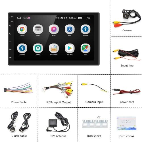  [아마존베스트]Hikity Double Din Android Car Stereo with GPS 7 InchTouch Screen Car Radio Bluetooth Supports Mirror Link for iOS/Android Phones WiFi Connect + Backup Camera
