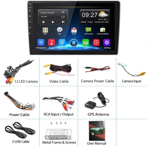  [아마존베스트][2G+32G] Upgrade Hikity Double Din Android Car Stereo 10.1 Inch Touch Screen Radio Bluetooth WiFi GPS FM Radio Support Android/iOS Phone Mirror Link with Dual USB Input & Backup Ca