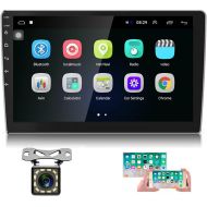 Hikity Double Din Android Car Stereo 10.1 Inch Touch Screen Car Radio GPS Navigation Bluetooth FM Radio Support WiFi Mirror Link for Android/iOS Phone + Dual USB Input & 12 LEDs Ba