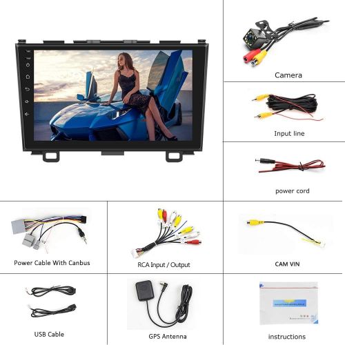  Hikity Android Car Stereo Double Din for Honda CRV 2007 2008 2009 2010 2011 9 Inch Touch Screen Radio Bluetooth WiFi GPS FM Support Mirror Link with Dual USB Input & Backup Camera