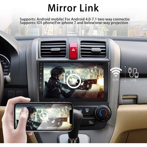  Hikity Android Car Stereo Double Din for Honda CRV 2007 2008 2009 2010 2011 9 Inch Touch Screen Radio Bluetooth WiFi GPS FM Support Mirror Link with Dual USB Input & Backup Camera