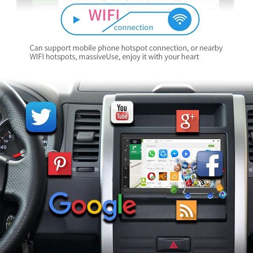  Hikity Double Din Android Car Stereo 7 Inch Car Radio Capacitive Touch Screen Stereo GPS Navigation FM Bluetooth Mirror Link WiFi Connect Steering Wheel Remote Control + Backup Camera