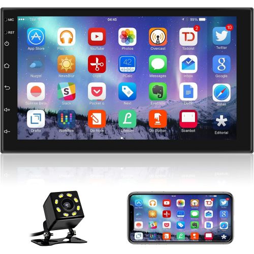  Hikity Double Din Android Car Stereo 7 Inch Car Radio Capacitive Touch Screen Stereo GPS Navigation FM Bluetooth Mirror Link WiFi Connect Steering Wheel Remote Control + Backup Camera